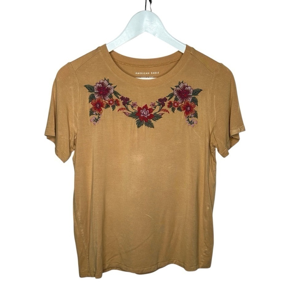 American Eagle Soft & Sexy Brown Floral Short Sleeve Women's Shirt Size Small